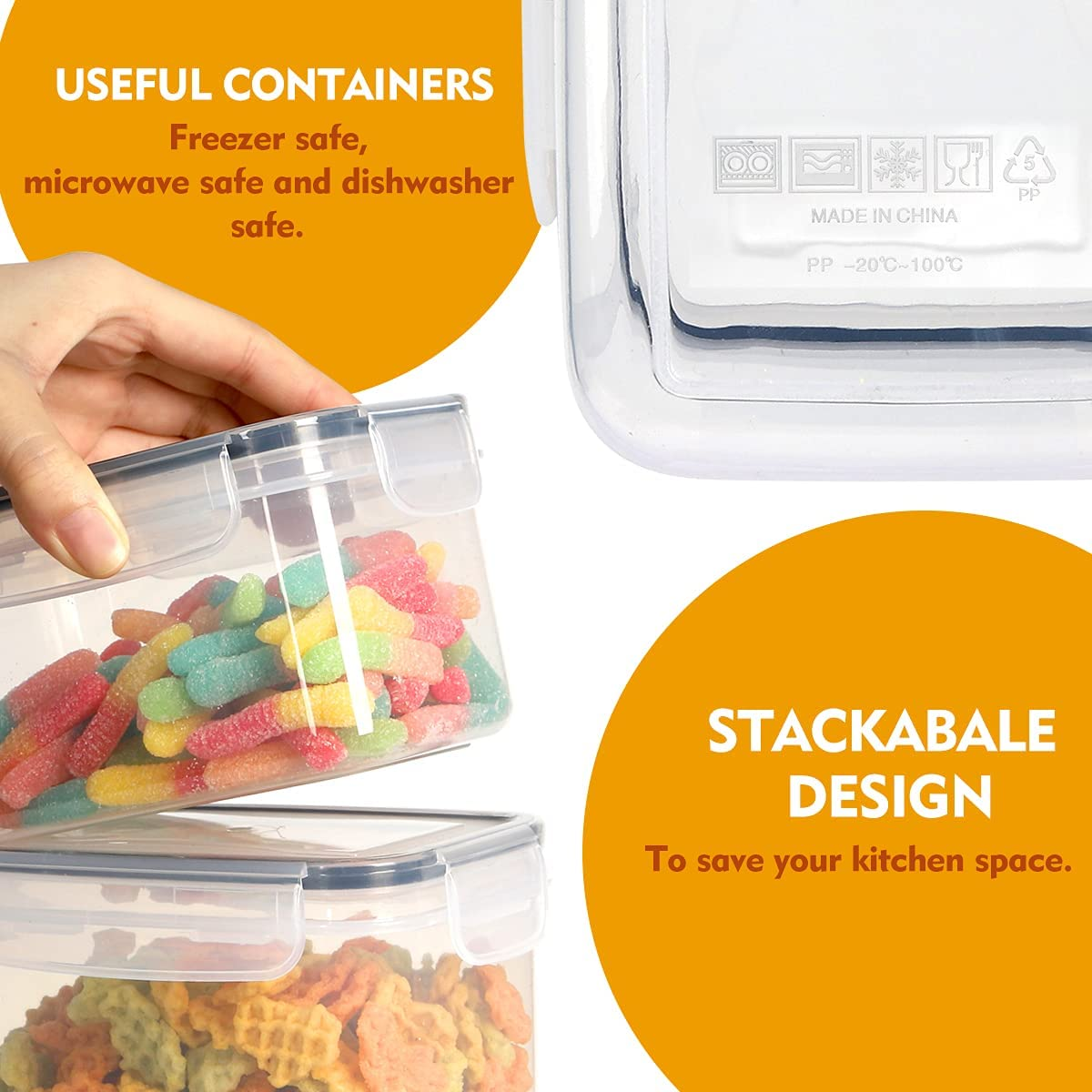 A&U 24pcs Airtight Food Storage Containers with Lids, Plastic Kitchen and Pantry Organization Canisters for Cereal, Dry Food, Flour and Sugar, BPA Free, Includes 24 Labels Black