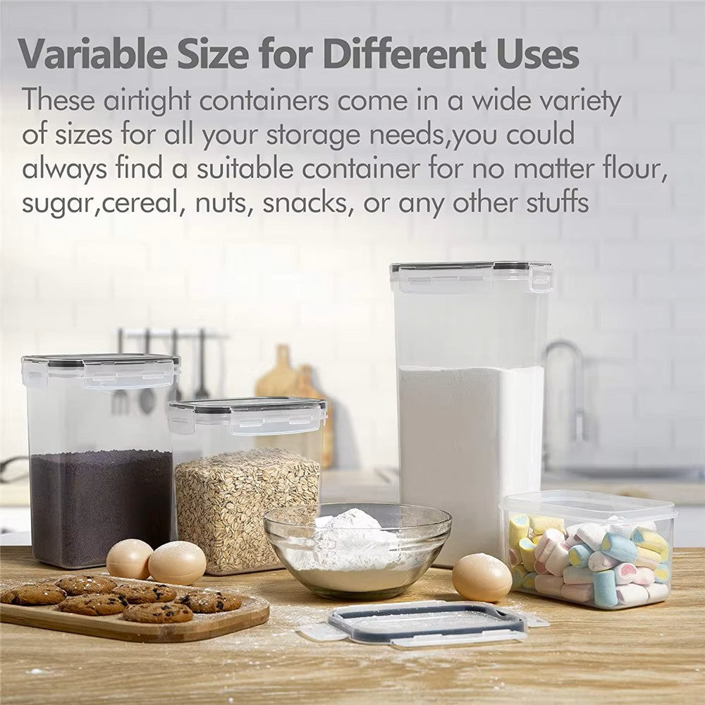 A&U 24pcs Airtight Food Storage Containers with Lids, Plastic Kitchen and Pantry Organization Canisters for Cereal, Dry Food, Flour and Sugar, BPA Free, Includes 24 Labels Black