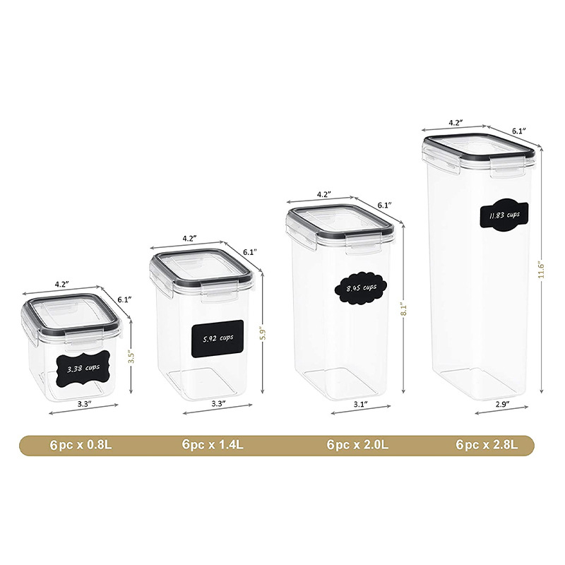 A&U 24pcs Airtight Food Storage Containers with Lids, Plastic Kitchen and Pantry Organization Canisters for Cereal, Dry Food, Flour and Sugar, BPA Free, Includes 24 Labels Black