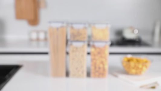 A&U 24pcs Airtight Food Storage Containers with Lids, Plastic Kitchen and Pantry Organization Canisters for Cereal, Dry Food, Flour and Sugar, BPA Free, Includes 24 Labels Black